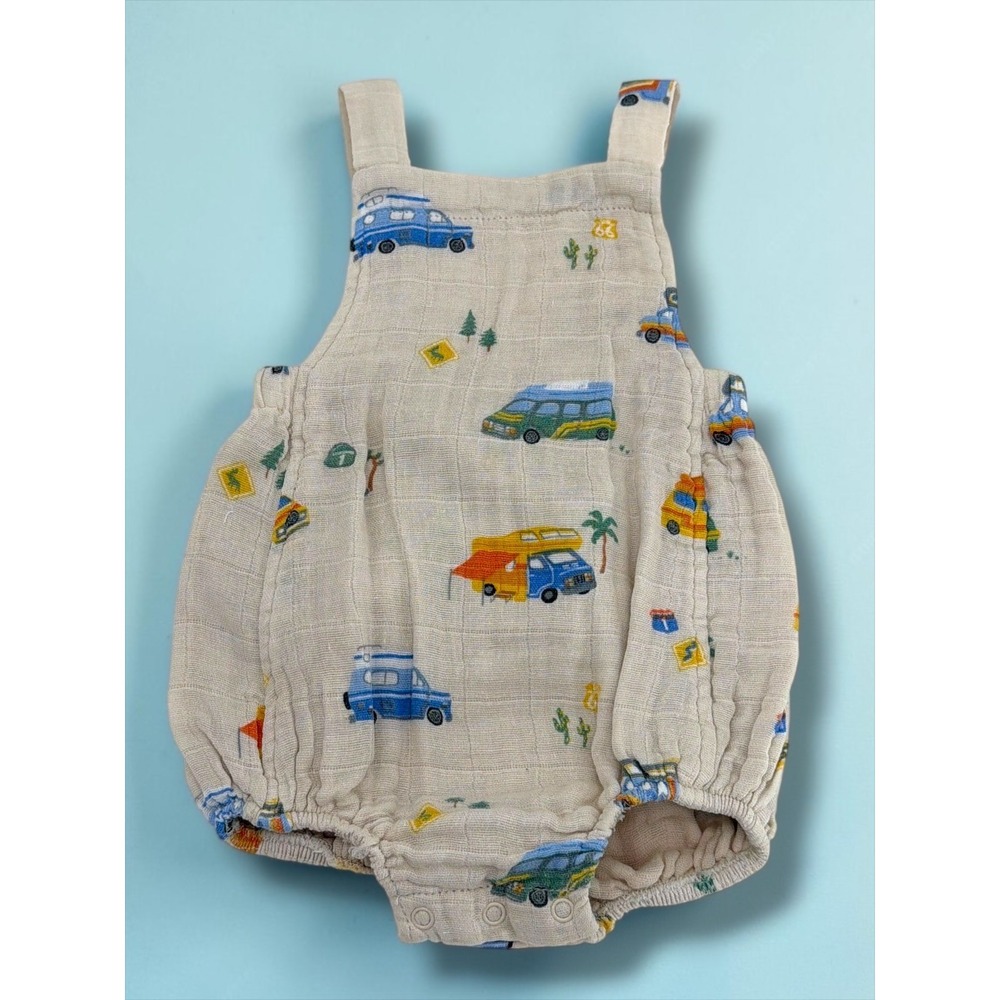 Angel Dear Camper Print Cotton Gauze Bubble Romper 3-6M
